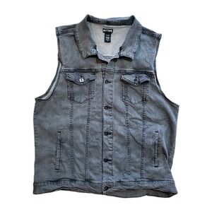 HOT TOPIC Women's 2X Jean Vest Button Up Gray Pockets Stretch‎ Biker Punk Emo